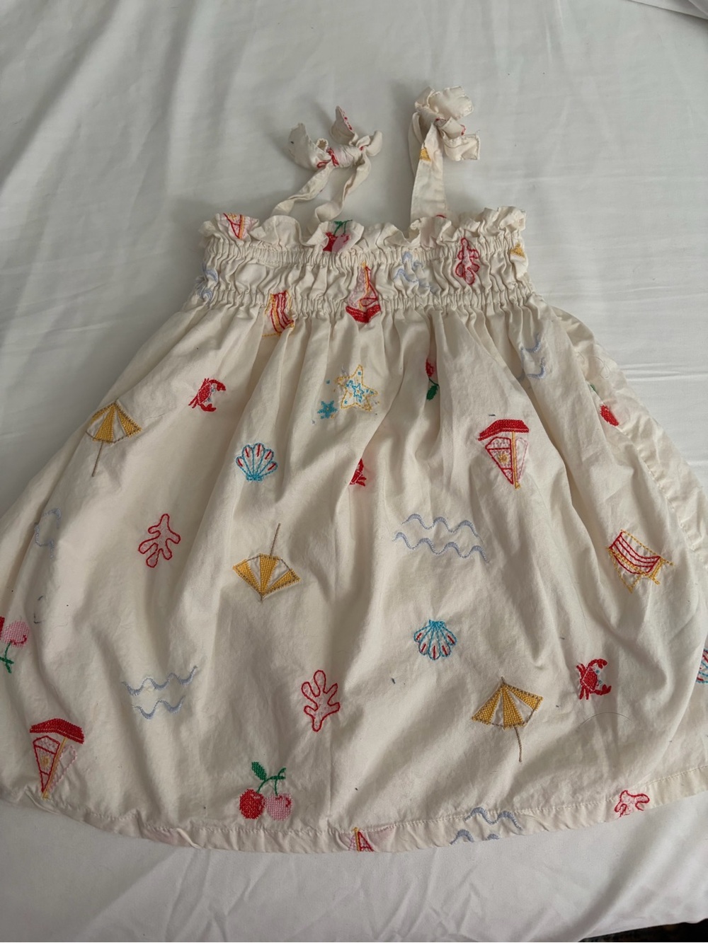 GAP Cream Sundress with Colorful Beach Embroidery
